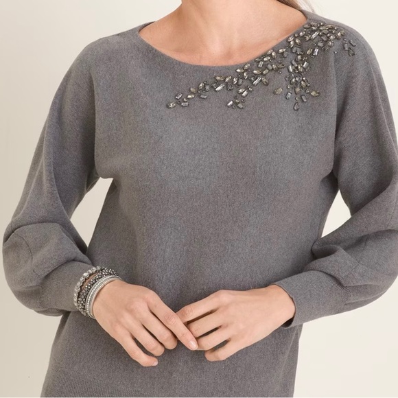 Embellished-Shoulder Pullover Sweater - Picture 1 of 7